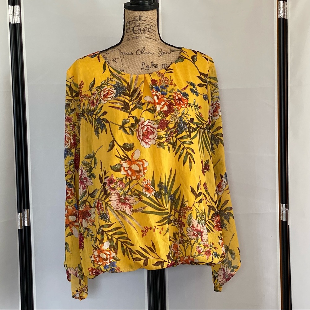 ALYX Yellow Floral Print Woven Blouse Sz XL - Picture 2 of 15